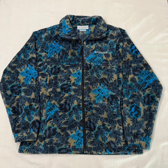 Vintage Columbia All Over Bird Print Fleece Jacket Size 14/16 Winter Fall Coat - Picture 1 of 7